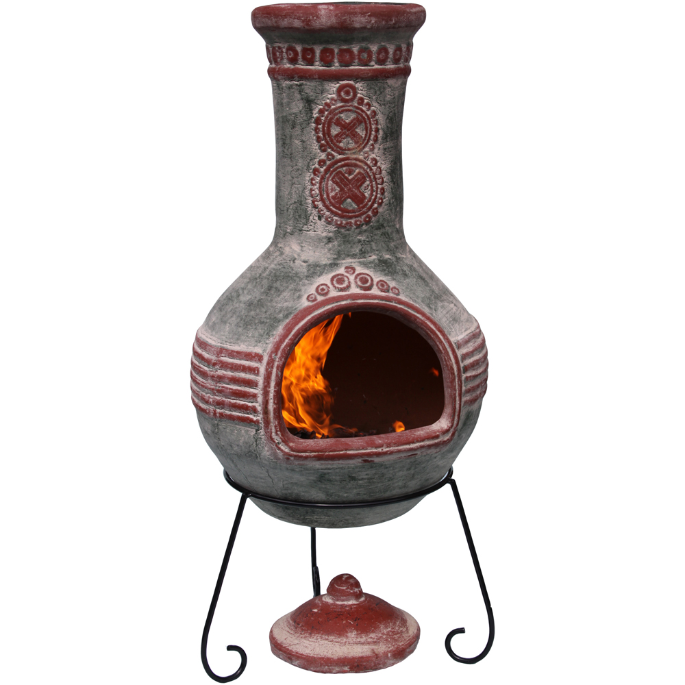 Gardeco Azteca Extra Large Green and Red Mexican Chimenea with Stand and Lid Image 2