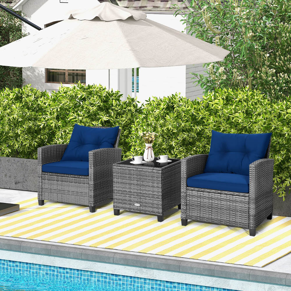 Costway 2 Seater Rattan Patio Bistro Set Navy Image 4