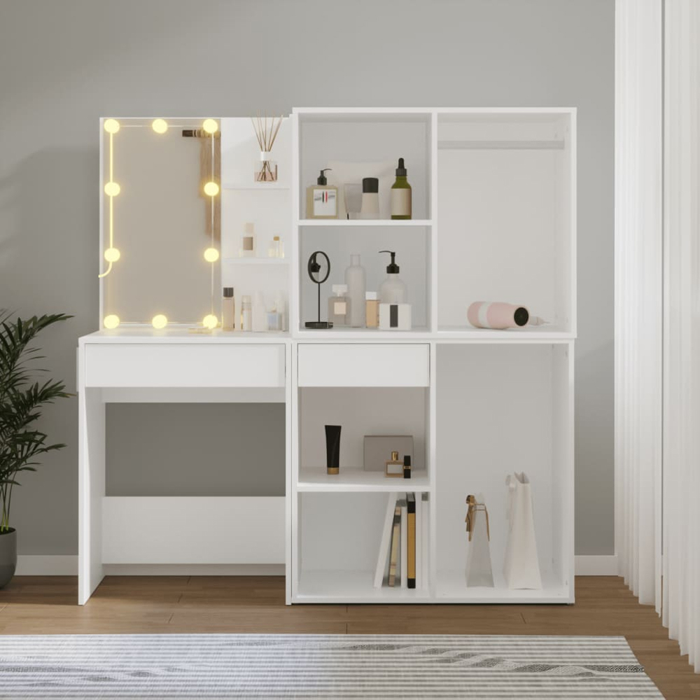 vidaXL White Single Drawer Dressing Table with LED Mirror and 2 Cabinets Image 9