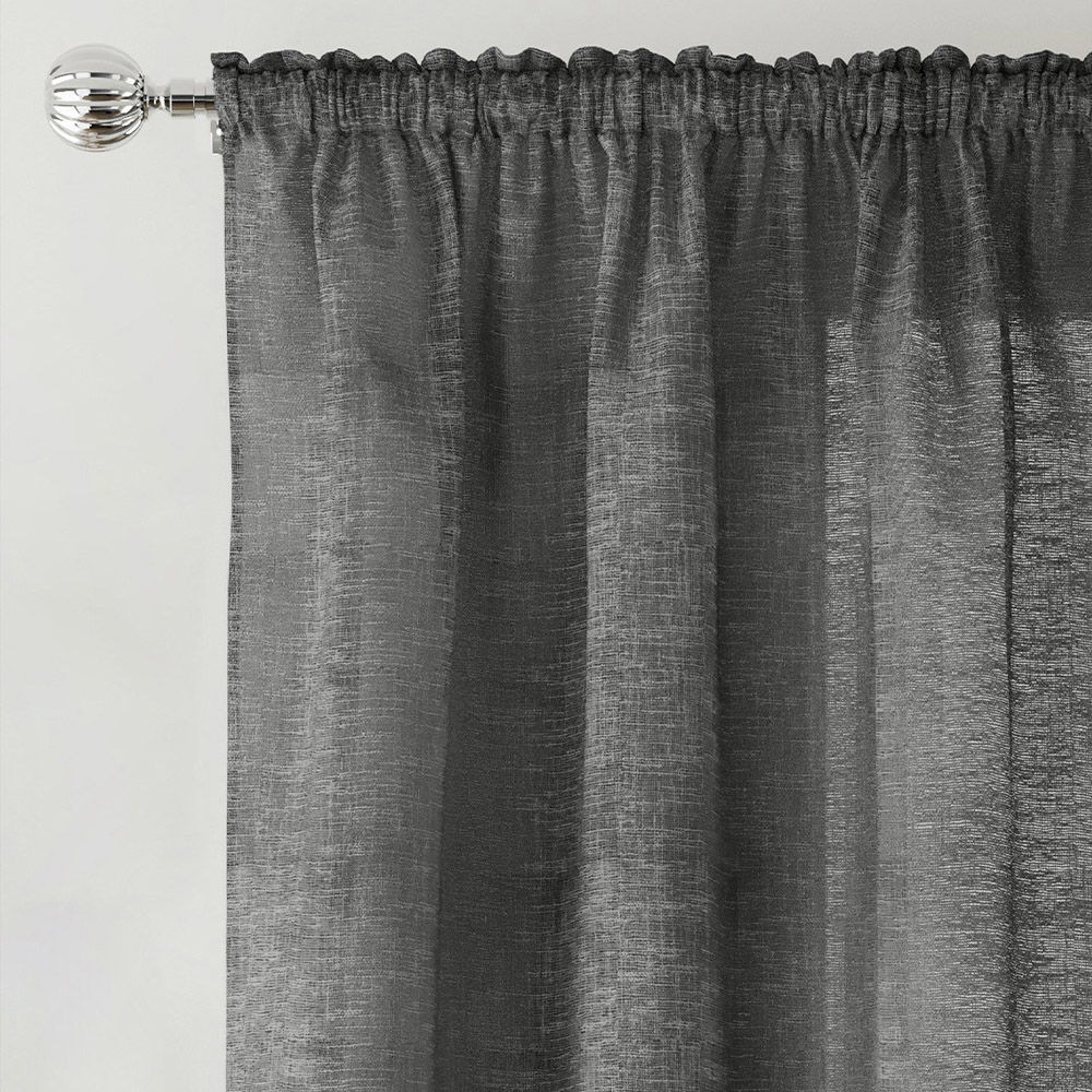 Tyrone Textiles Rhodes Charcoal Linen Look Rod Pocket Voile Panel Curtains 140 x 229cm Image 2