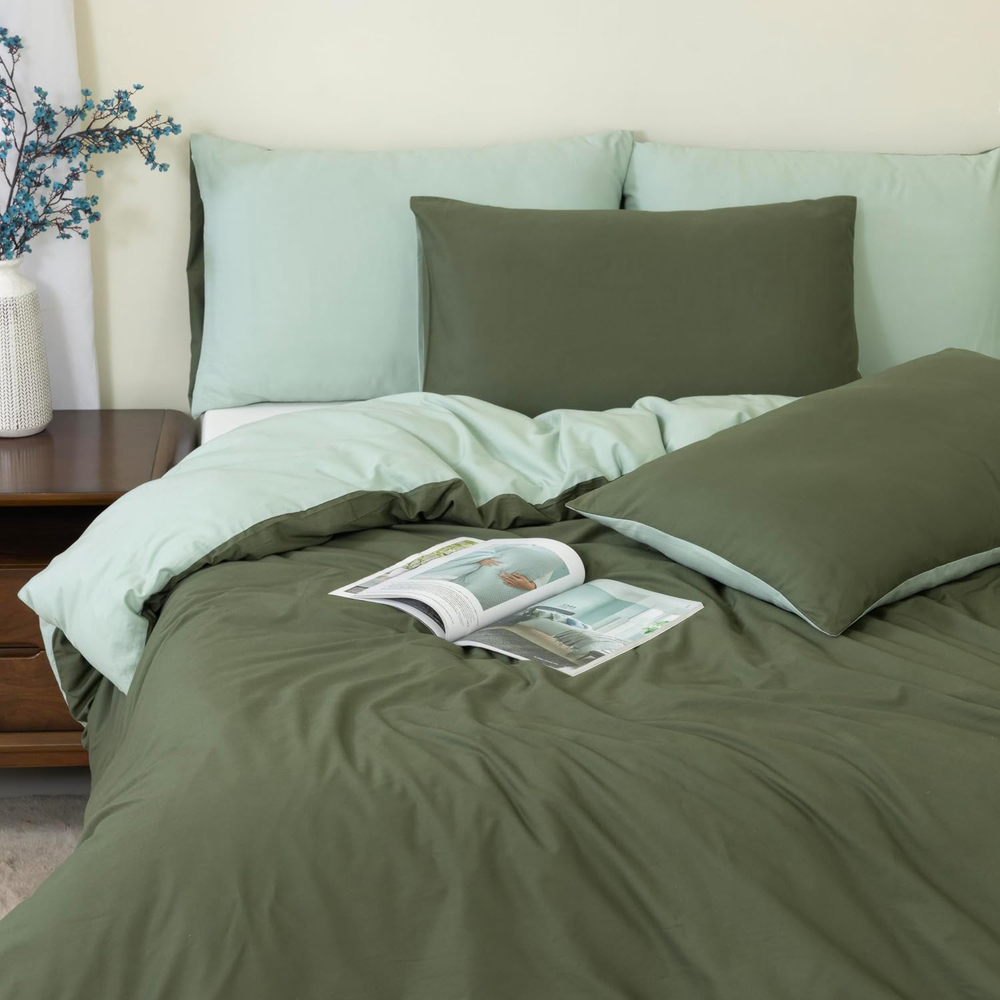 MHG Living Single Forest Green Reversible Duvet Set Image 1