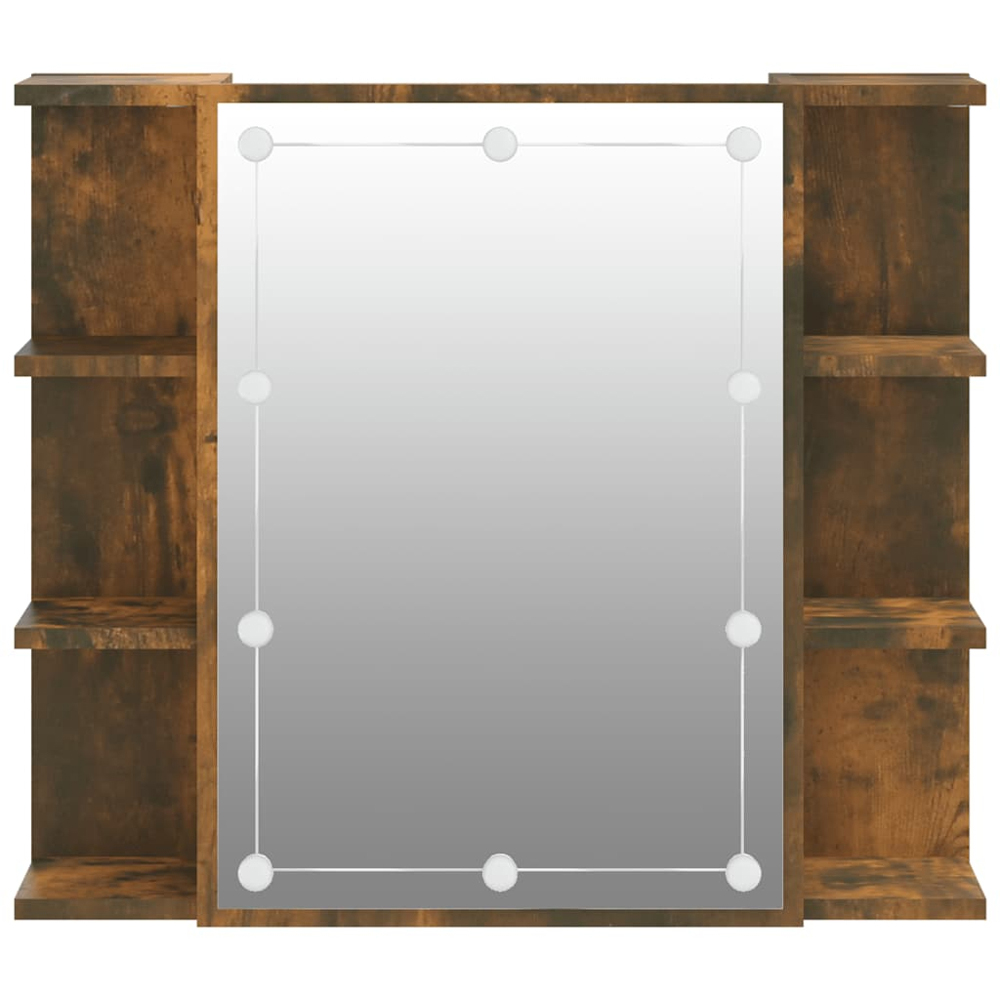 vidaXL Single Door 6 Open Shelf Smoked Oak LED Mirror Bathroom Cabinet Image 4