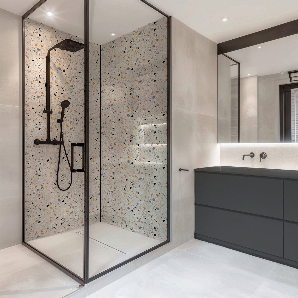 Splashbax Premium Artisan Terrazzo Pastel Acrylic Bathroom Wall Panel 2400 x 1200mm Image 6