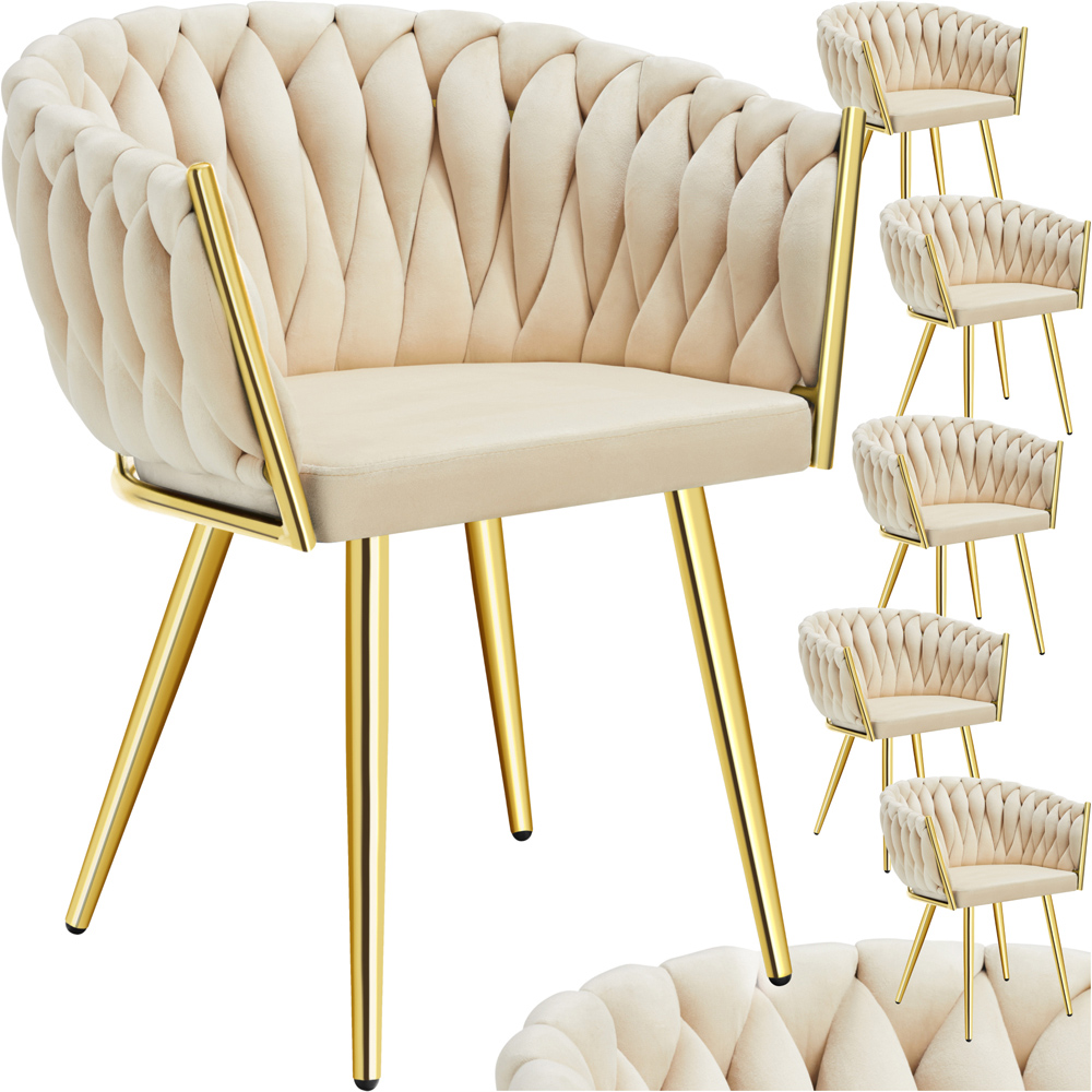 tectake Astano Set of 6 Sand and Gold Velvet Padded Knot Design Dining Chair Image 2