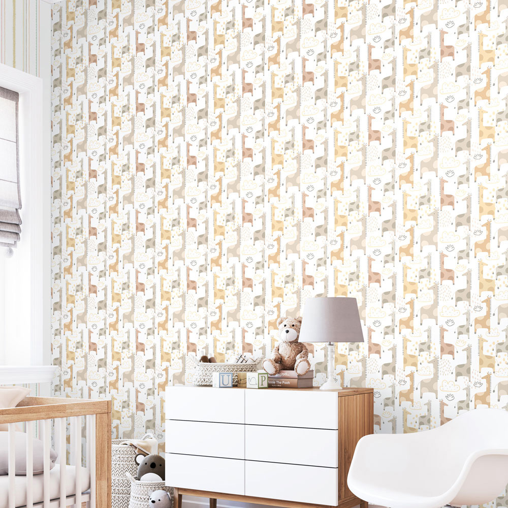 Hoopla Walls Peekaboo Giraffe Friends Marshmallow Wallpaper Image 2