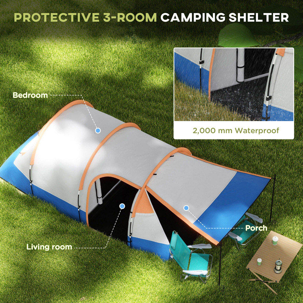 Outsunny 2-3 Person Waterproof Tunnel Camping Tent Orange Image 4