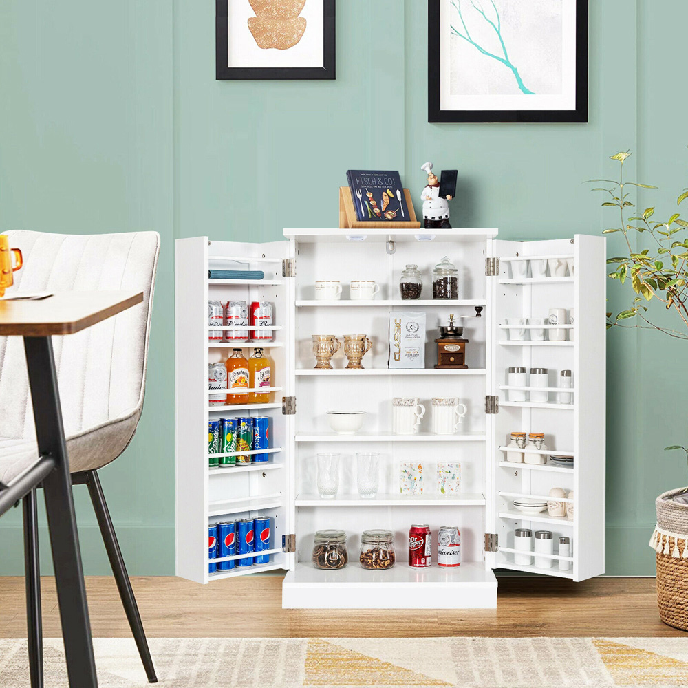 Costway 2 Door White Pantry Cabinet with 6 Adjustable Shelves Image 3