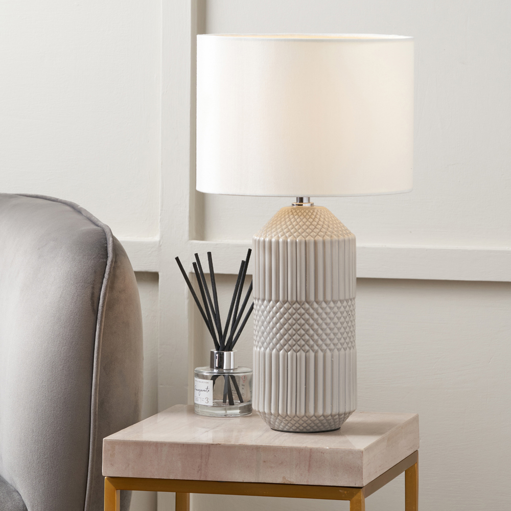 Pacific Lifestyle Meribel Grey Geo Textured Ceramic Tall Table Lamp Image 2