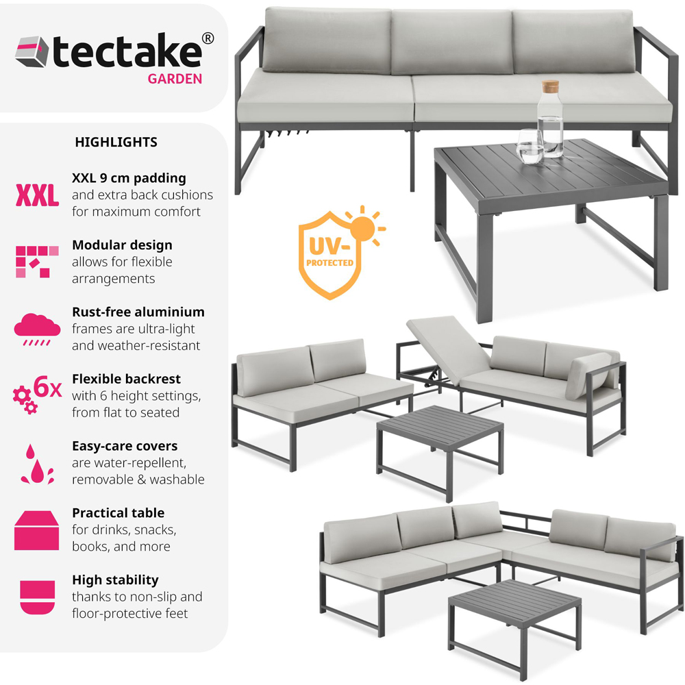 tectake Faro 5 Seater Grey Reclining Garden Sofa Set Image 6