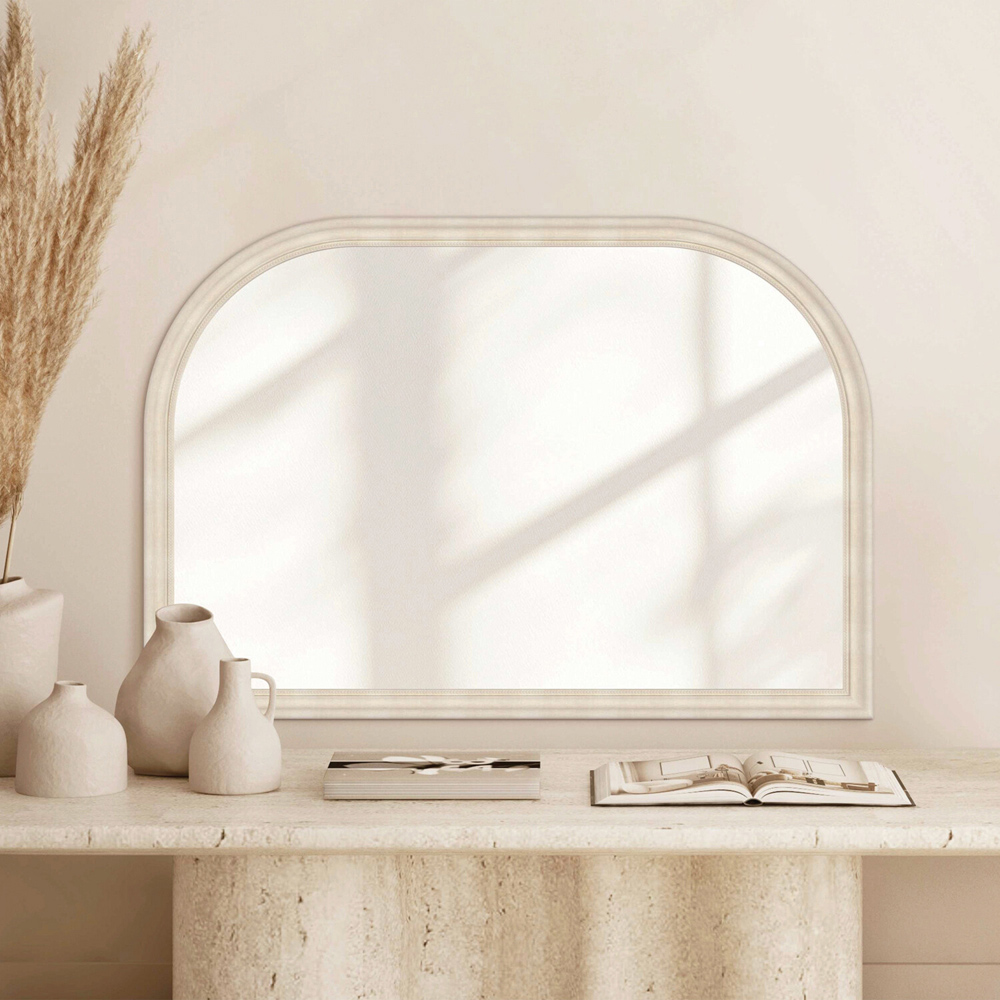 Wood Effect Beaded Arch Mantle Mirror Neutral Image 2