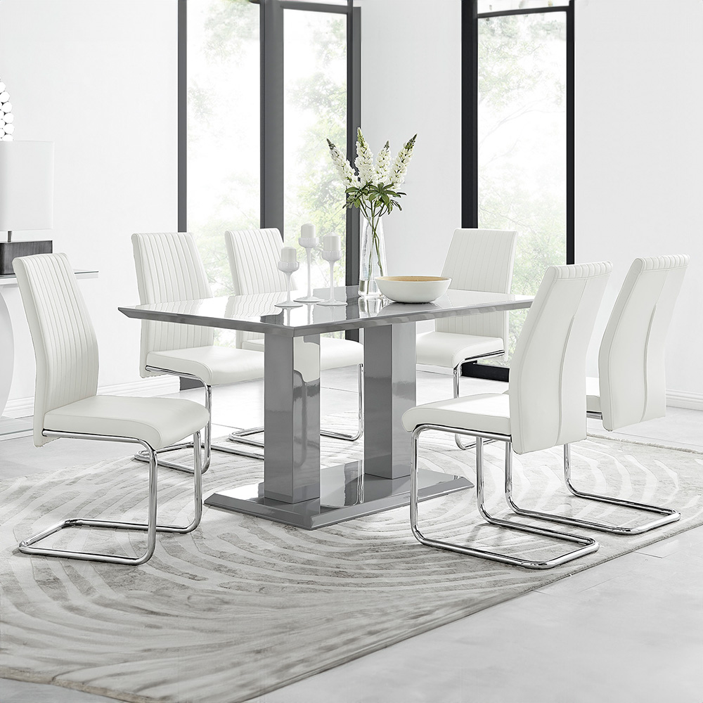 Furniturebox Molini Fortana 6 Seater Dining Set Grey Gloss White and Chrome Image 1