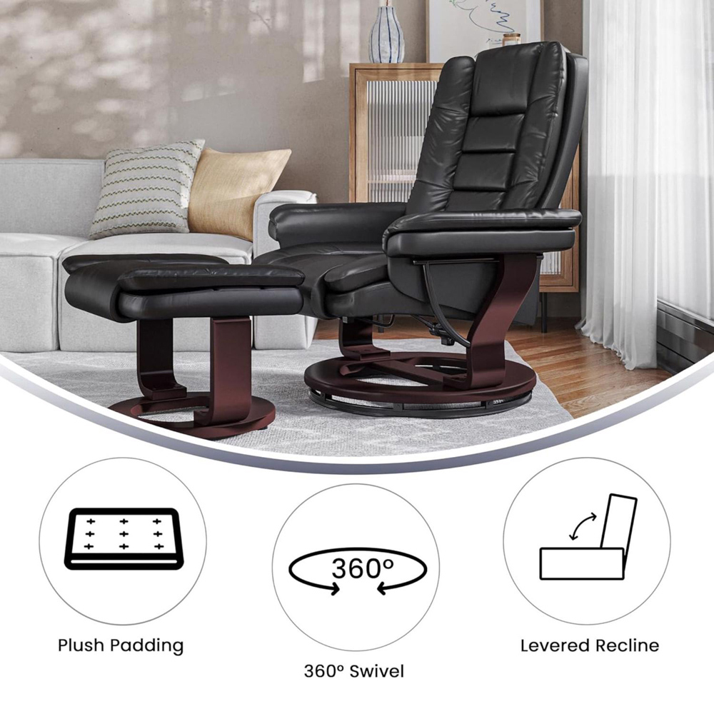 FWStyle Black Faux Leather Swivel Armchair with Footstool Image 5