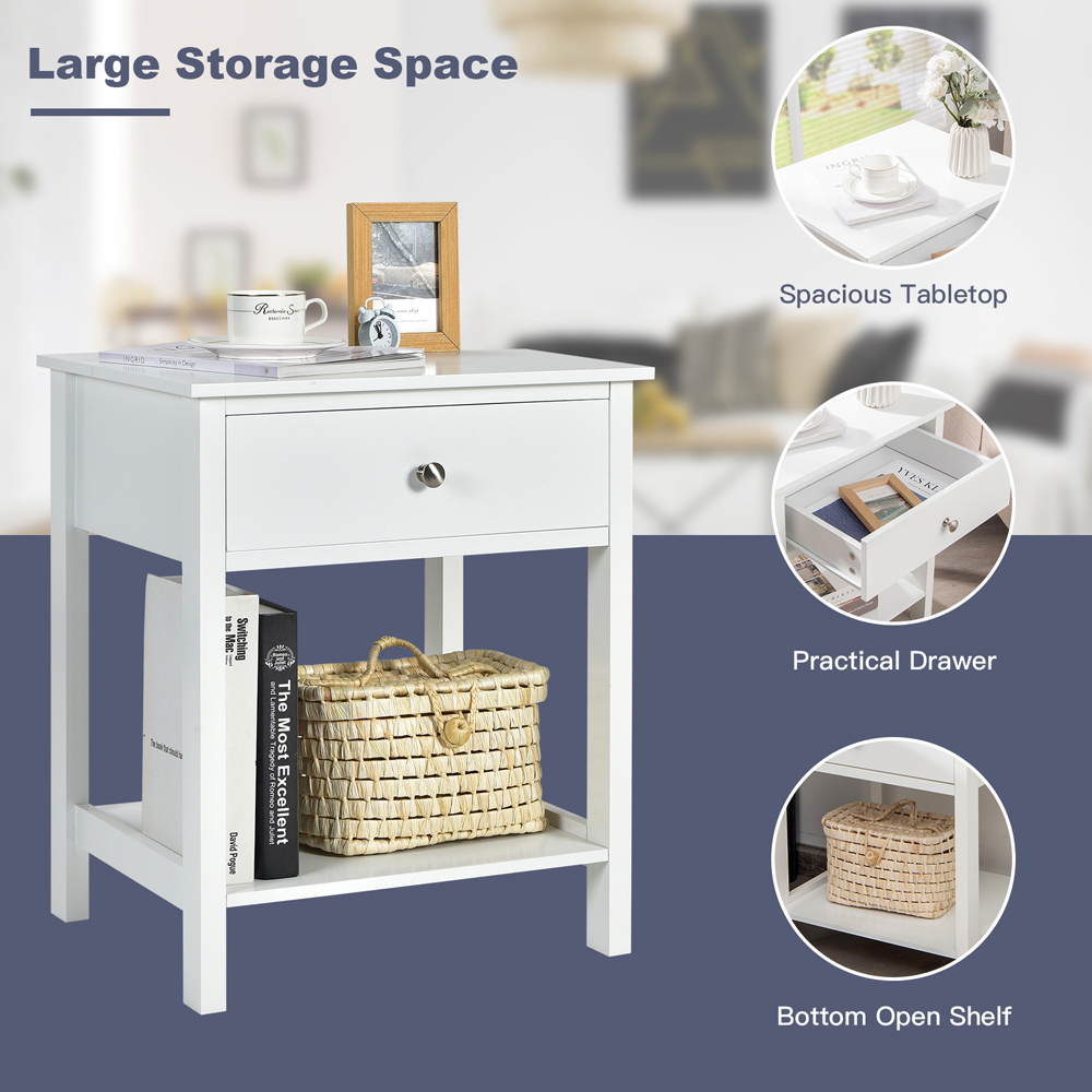 Costway Single Drawer White Wooden Nightstand Set Of 2 Image 7