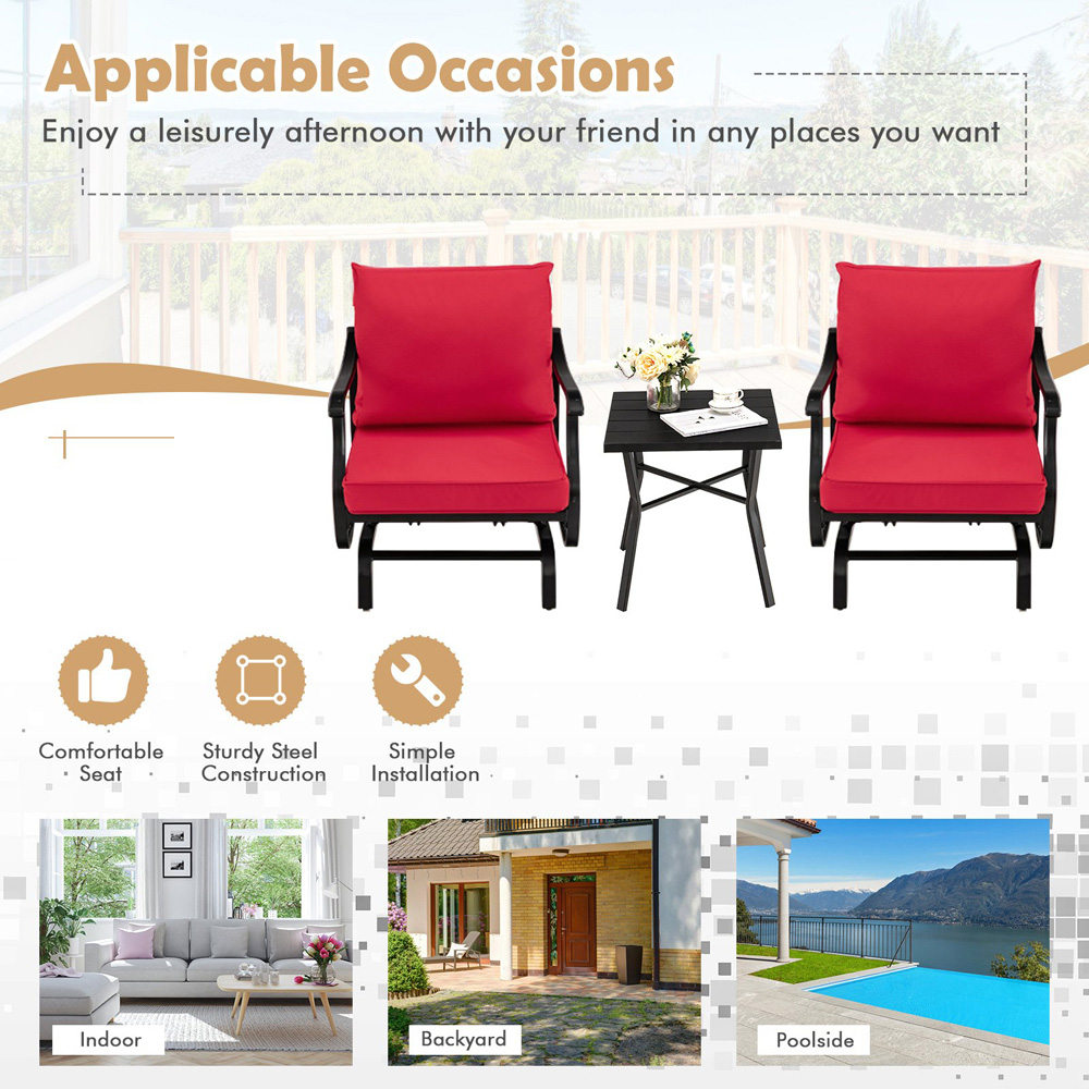 Costway 2 Seater Garden Bistro Set with Cushion Red Image 4