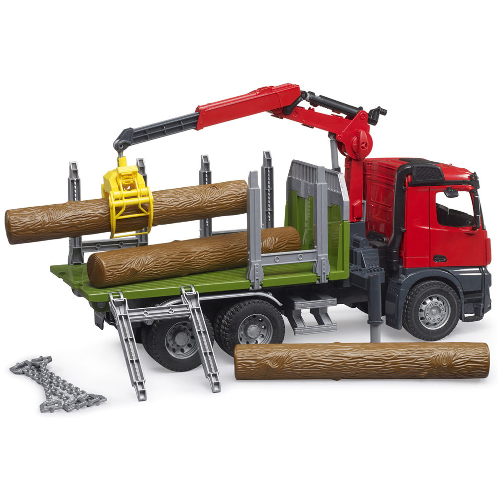 Bruder Mercedes-Benz Arocs Timber truck with Loading Crane Grab and 3 Trunks Image 4