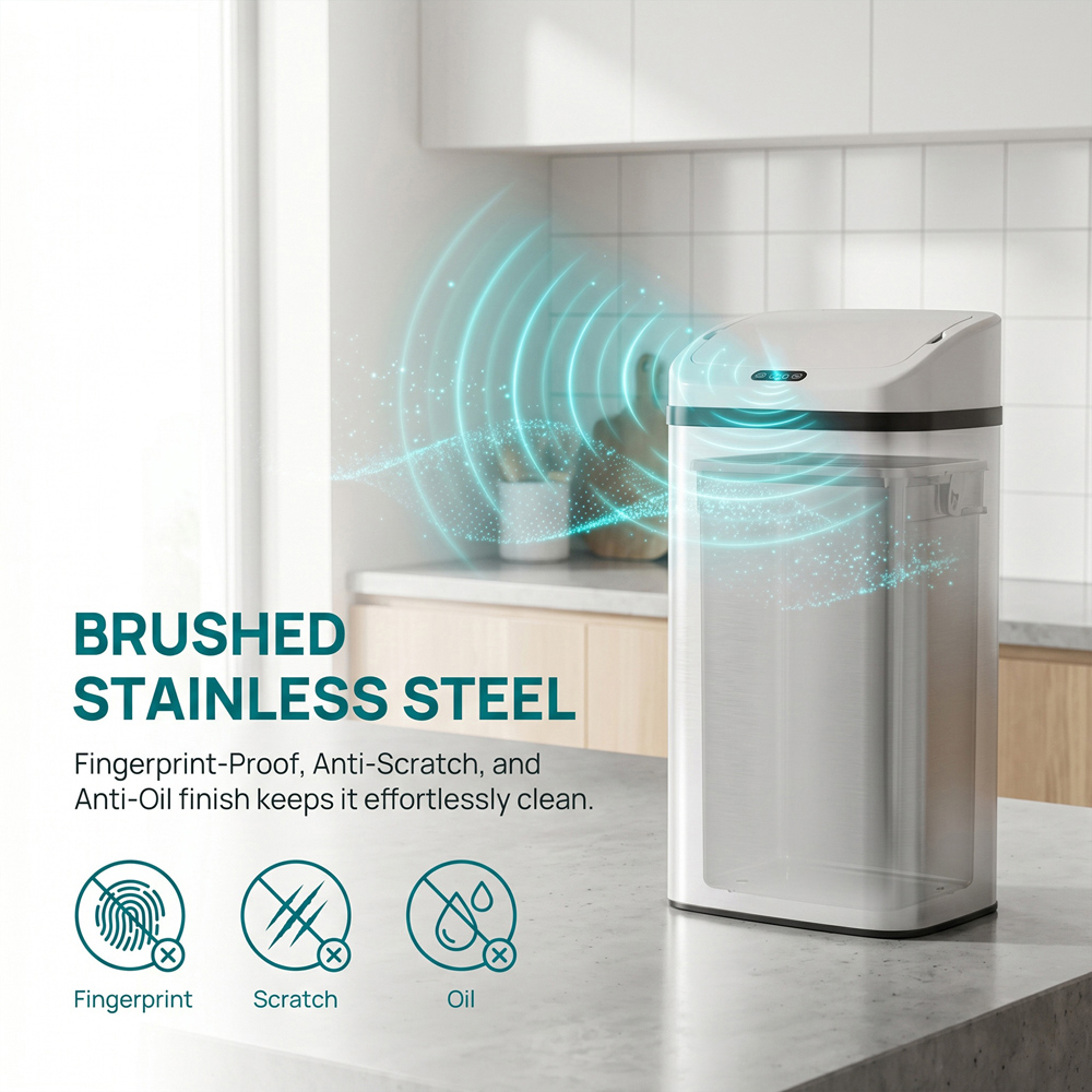HOMCOM White Galvanised Steel Kitchen Sensor Bin with Automatic Close 48L Image 5