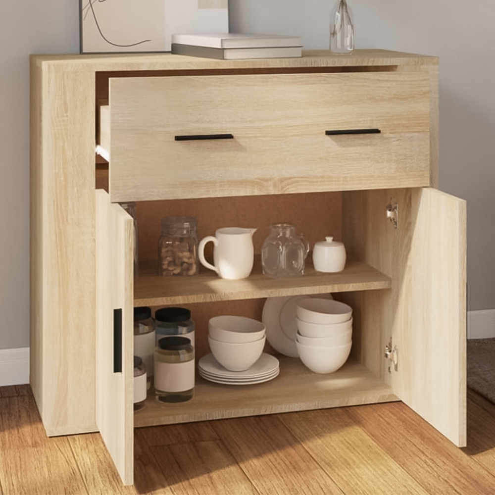 vidaXL 2 Door Single Drawer Sonoma Oak Wooden Sideboard Image 1
