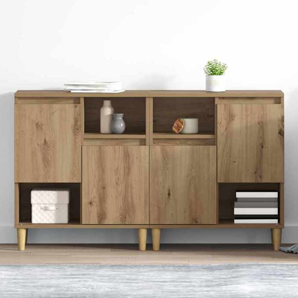 vidaXL 2 Door 2 Open Shelf Artisan Oak Sideboard with Wooden Legs Set of 2 Image 1