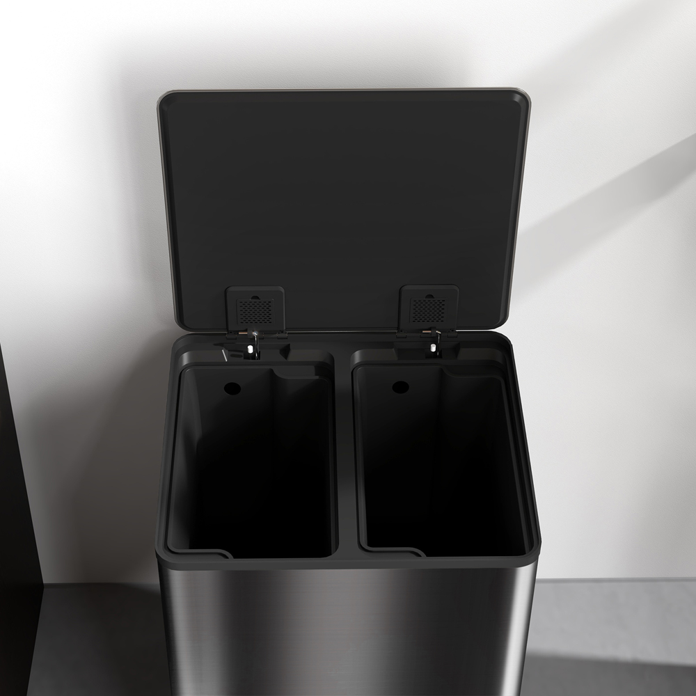 HOMCOM Black Double Kitchen Bin with Soft Close Lid 60L Image 3