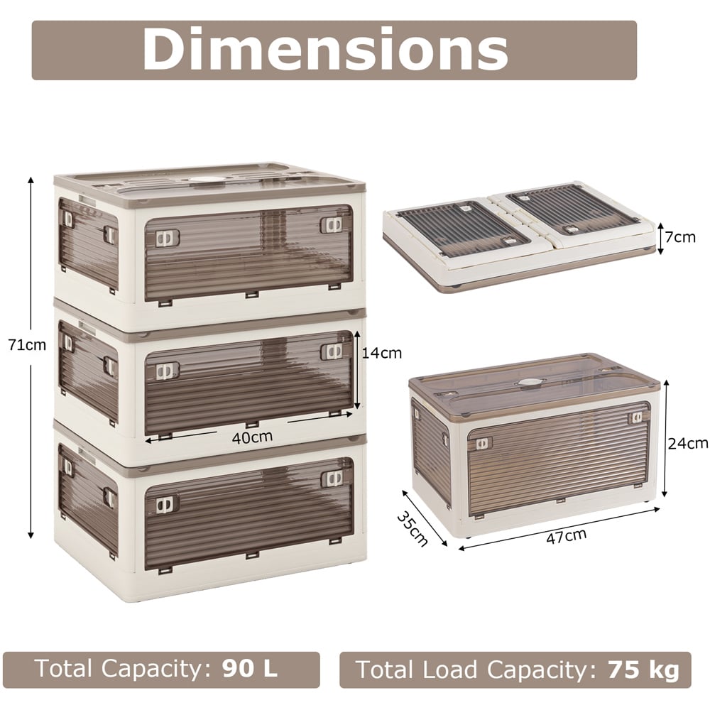Costway 90L White Stackable Collapsible Plastic Storage Bin with Lid Set of 3 Image 9