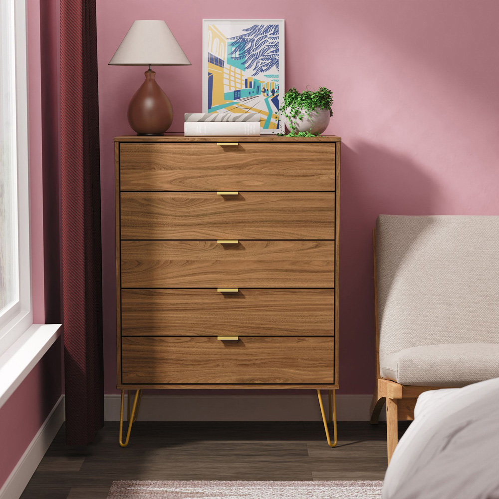 Crowndale Hong Kong 5 Drawer Carini Walnut Chest of Drawers Ready Assembled Image 7