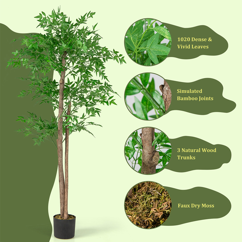 Costway Bamboo Tree Artificial Plant In Pot 4.9ft Image 7