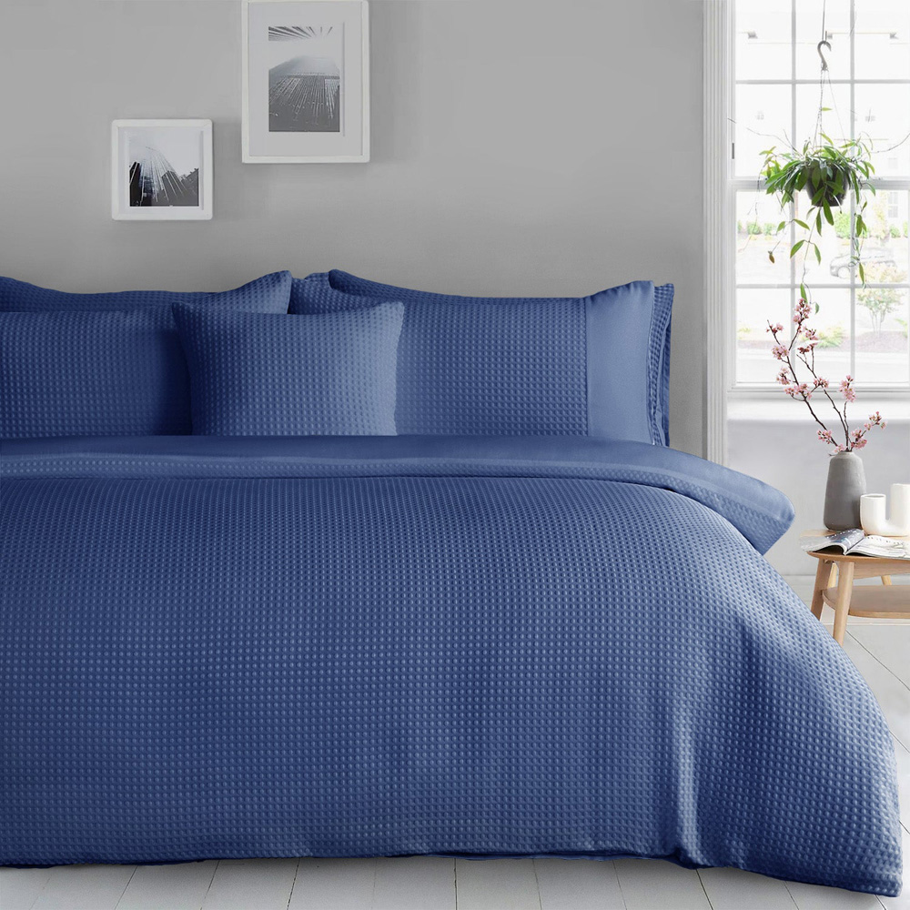 Velosso Waffle Single Navy Weave Duvet Set Image