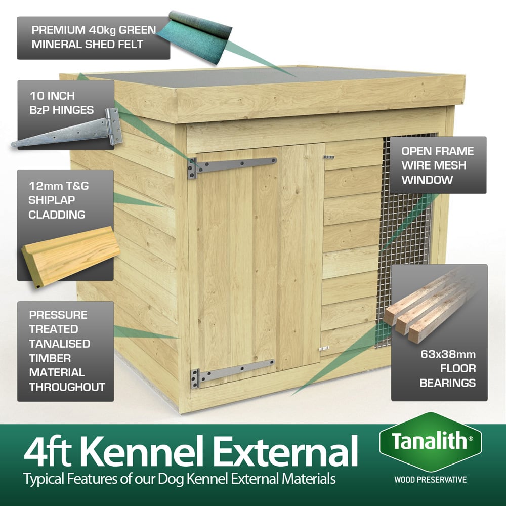 DIY Sheds 4 x 4ft Pressure Treated Tongue and Groove Timber Dog Kennel and Run Image 4