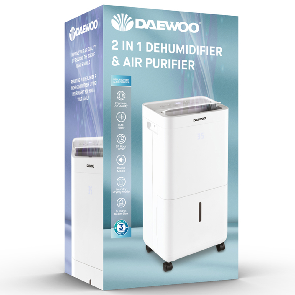 Daewoo White Dehumidifier with Air Purifier and HAF Filter 12L Image 2