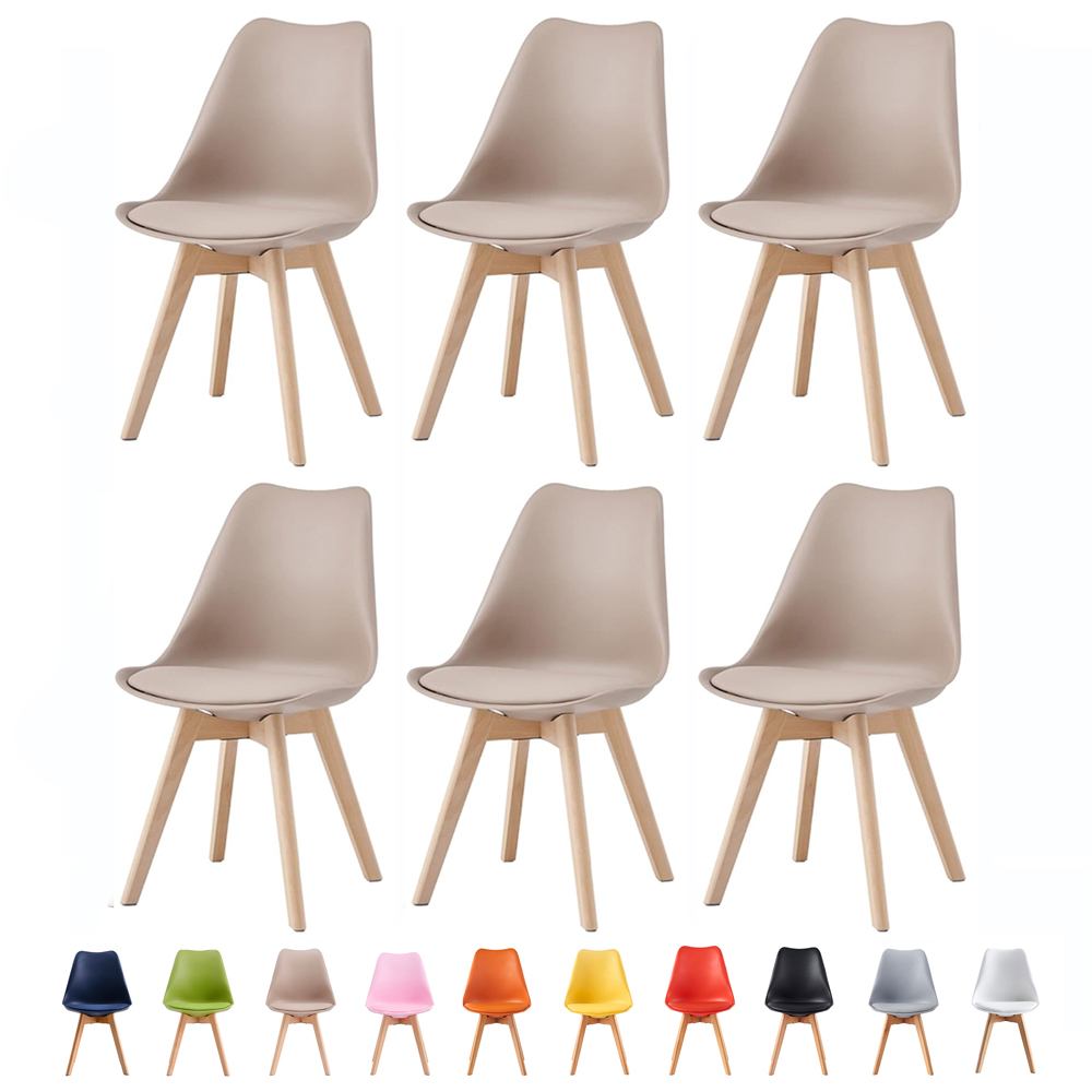 Eva Set of 6 Brown Padded Dining Chairs Image 7