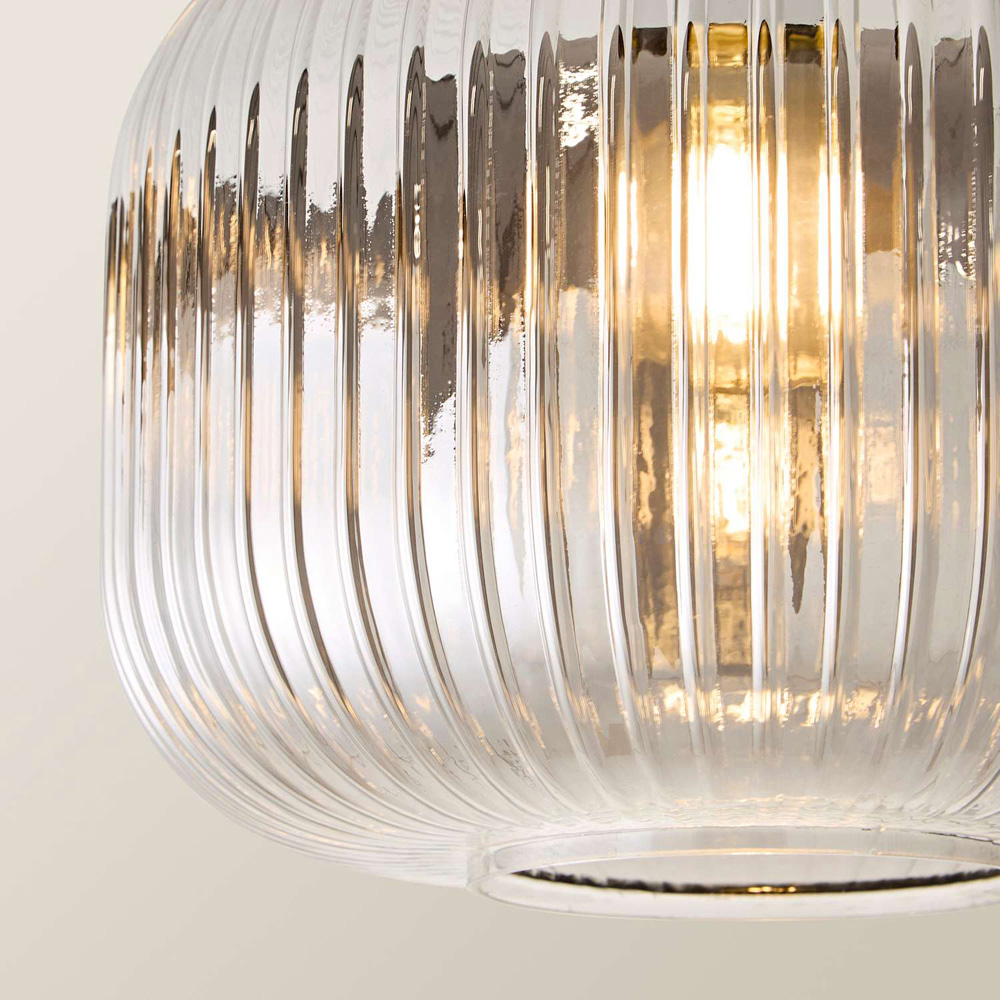 ValueLights Calpe Ribbed Smoked Glass Shade Matte Black Flush Ceiling Light with Bulb Image 4