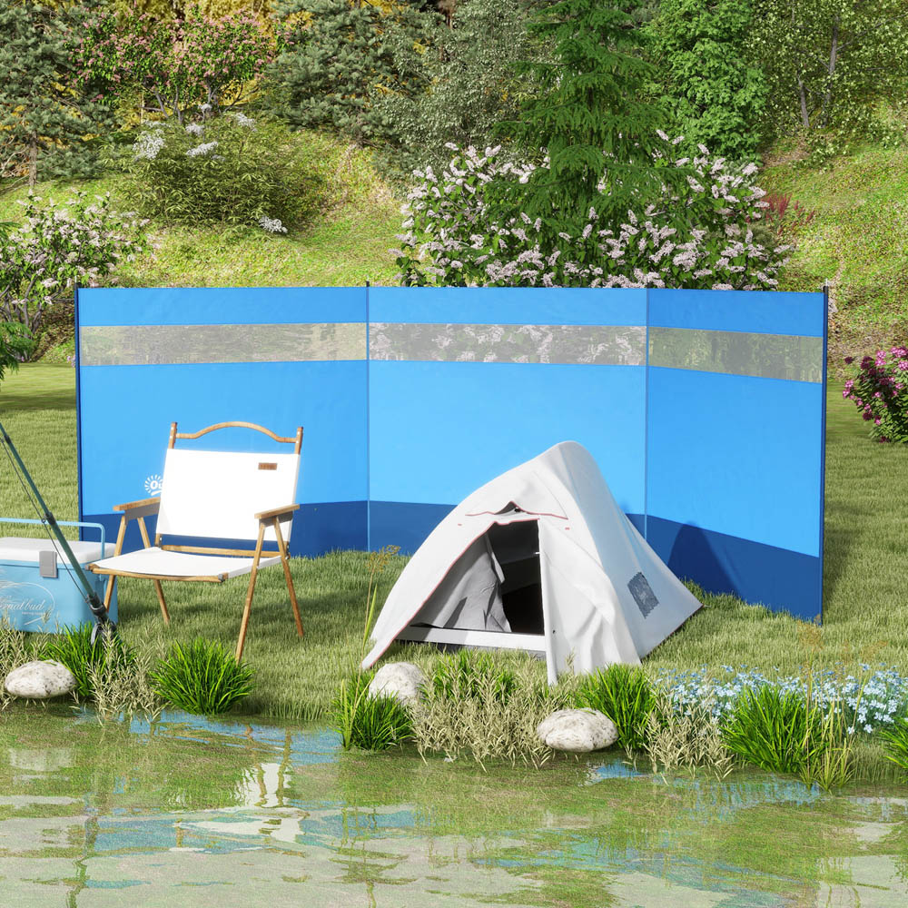 Outsunny Blue Camping Windbreak with Clear Windows and Carry Bag 4.4 x 1.4m Image 2