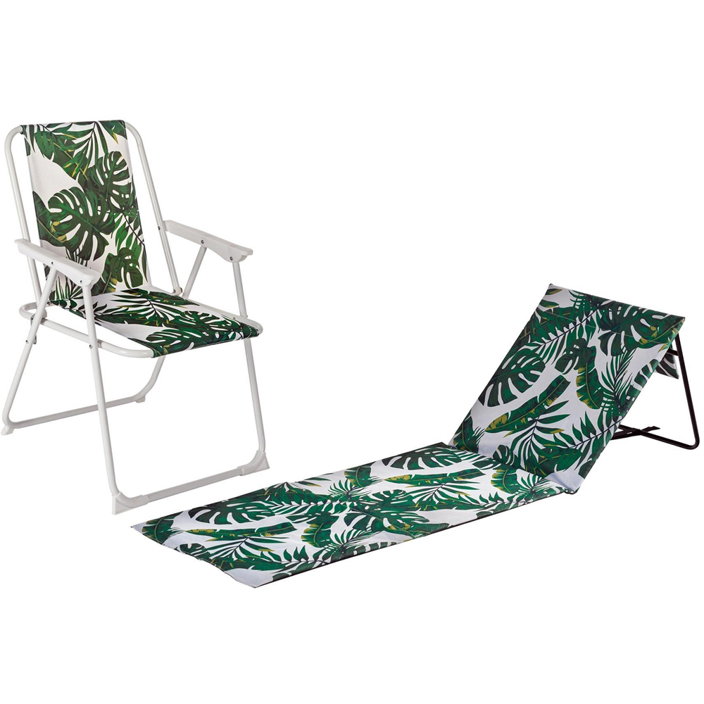 Harbour Housewares 2 Piece Banana Leaf Deck Chair and Folding Sun Lounger Beach Furniture Set Image 2