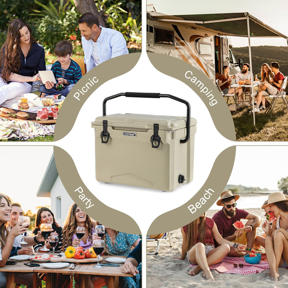 Costway Khaki Rotomolded Hard Cooler with Cup Holders Image 7