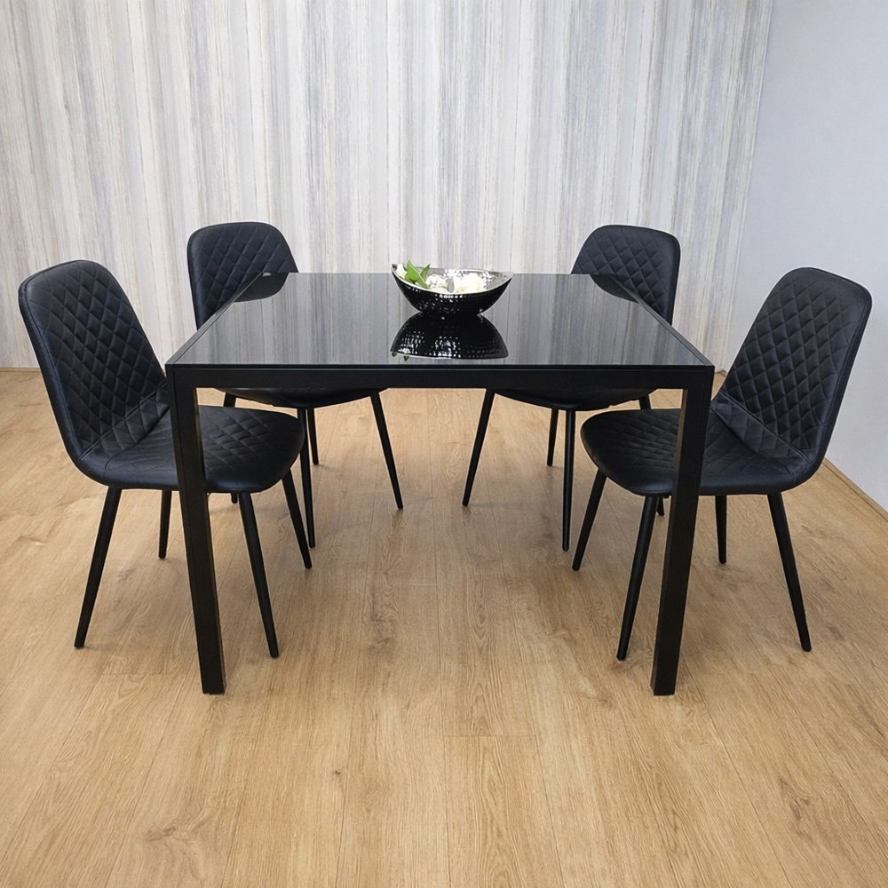 Kosy Koala 4 Seater Glass Faux Leather Dining Set Black Image 1