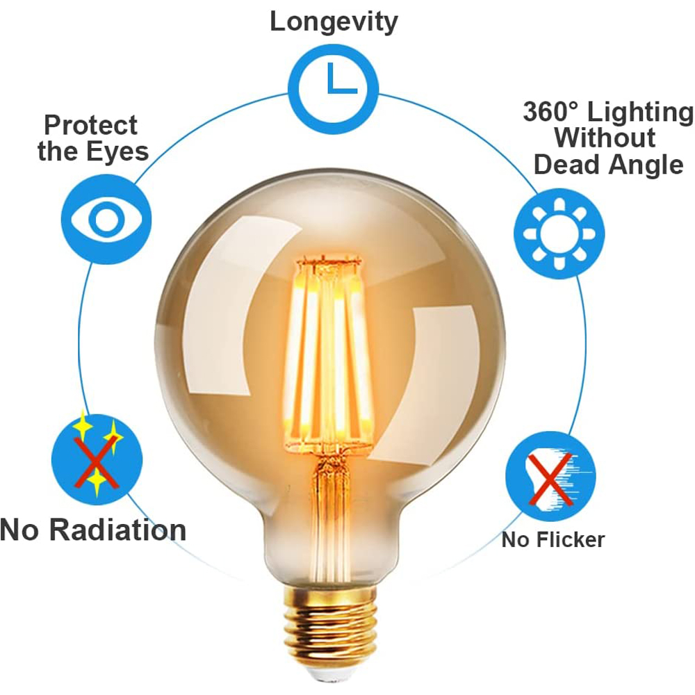 ExtraStar E27 6W Warm Amber G80 Filament LED Light Bulb Image 2