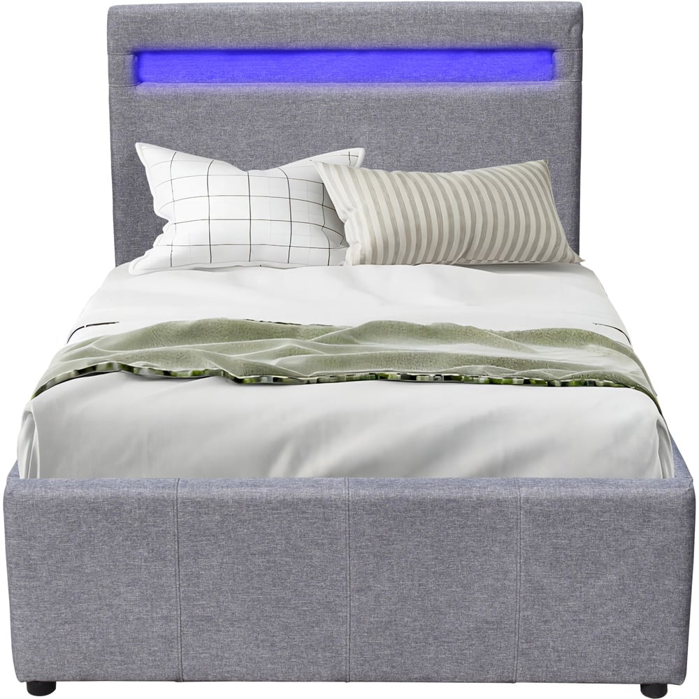Comfy Living Small Light Grey Ottoman Bed Frame with LED Image 2