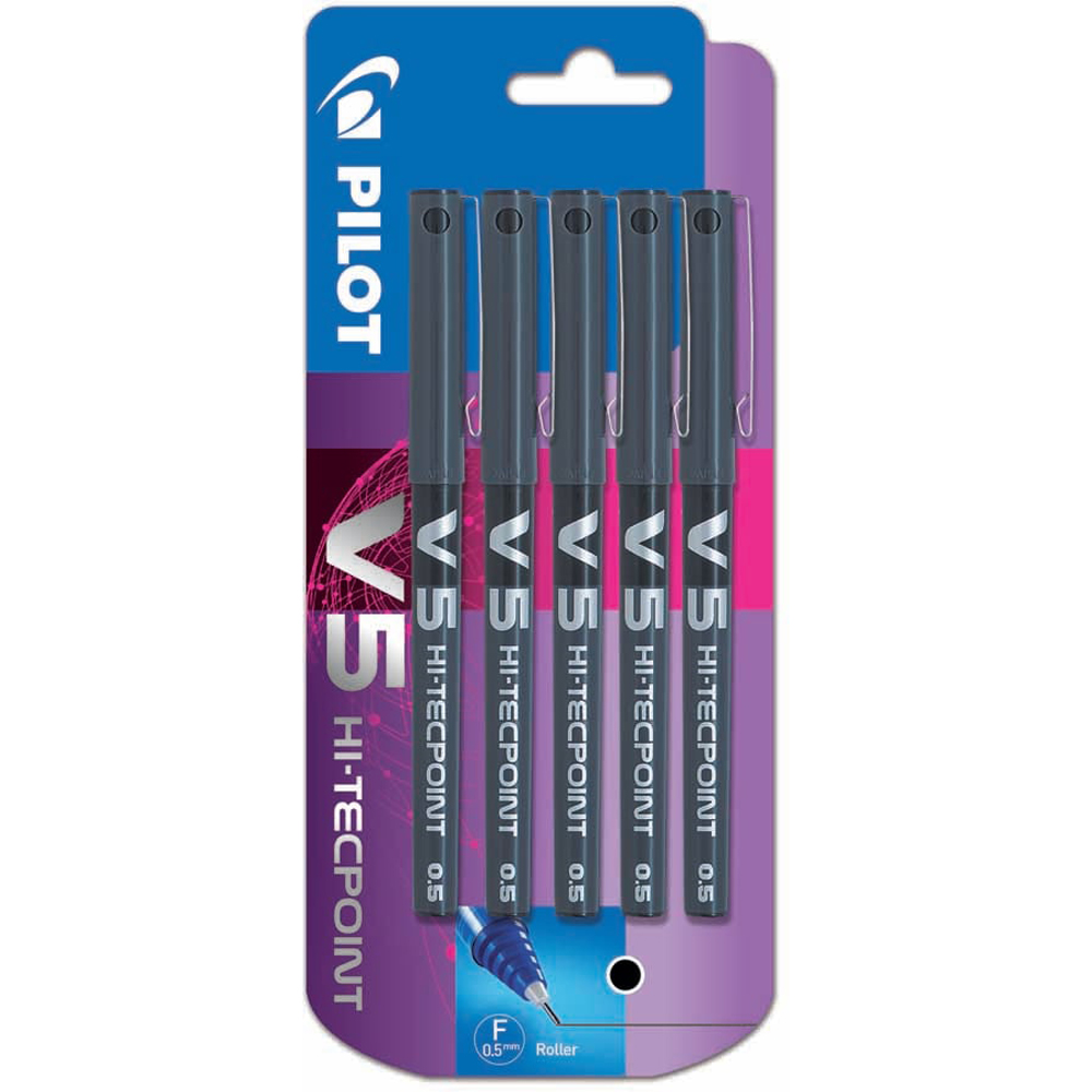 Pilot V5 X 5 Black Pens 5 pack Image