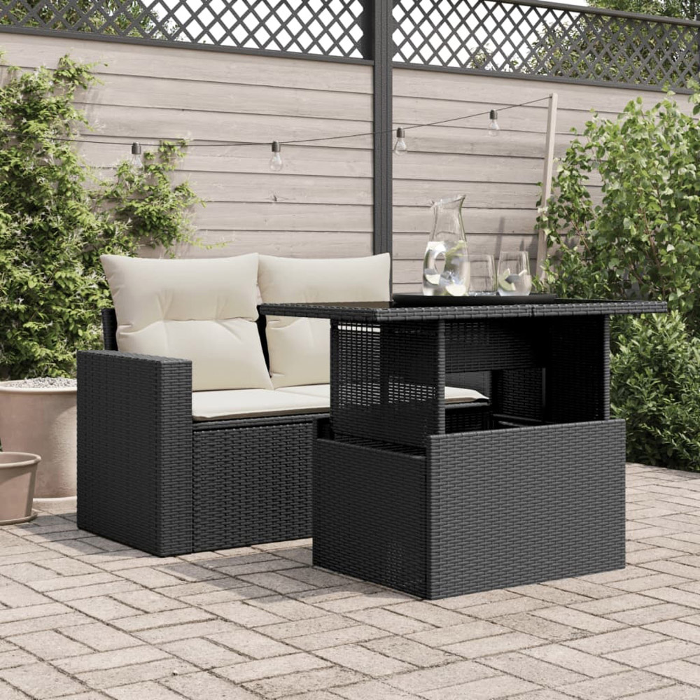 Walplus 2 Seater Black Poly Rattan Liftable Glass Top Convertible Garden Dining Table Image 9
