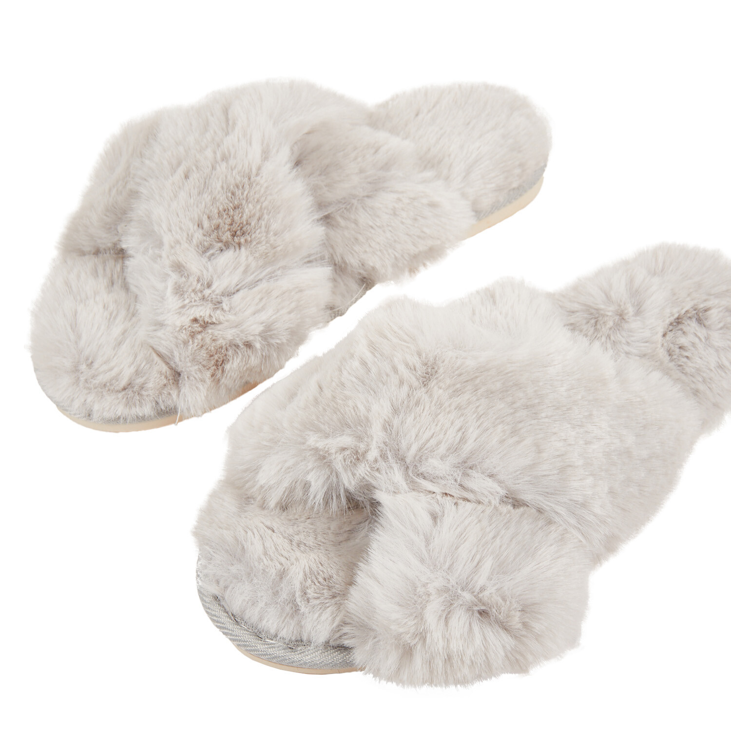 Womens Fluffy Memory Foam Slippers - Grey Image 2