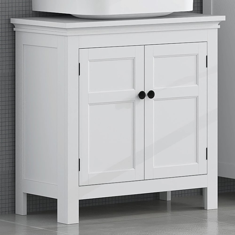 HOMCOM 2 Door White Freestanding Under Sink Bathroom Cabinet Image 1