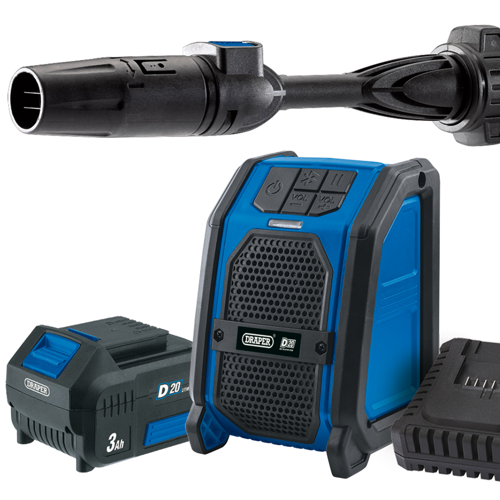Draper D20 20V Pressure Washer and Wireless Speaker with Batteries and Charger Image 2