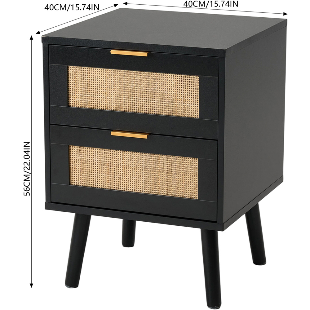 Living and Home 2 Drawer Black Rattan Bedside Table Set of 2 Image 9