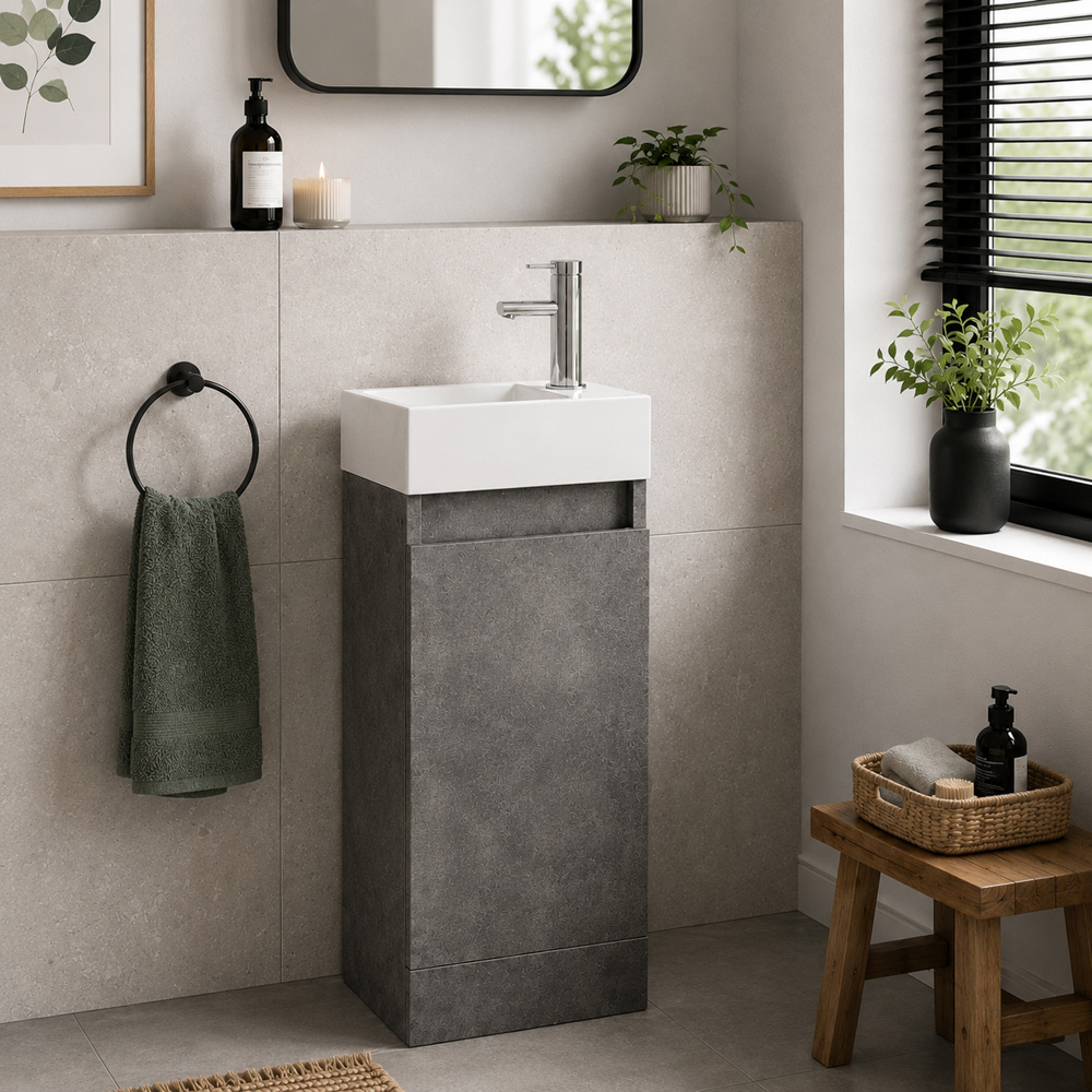 Go Bathrooms Concrete Compact Floor Standing Cloakroom Vanity Unit 390mm Image 4