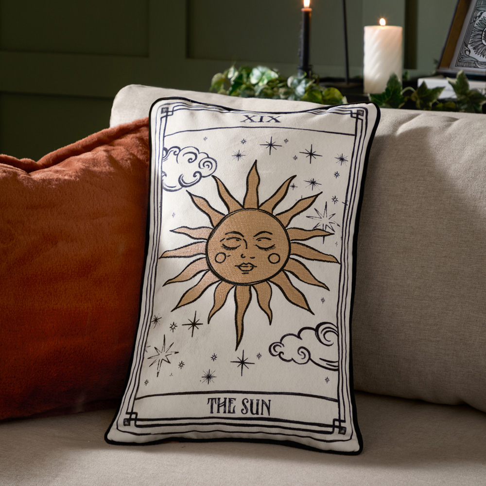 Furn Celestial Stories Embroidered Linen and Black Velvet Cushion 30 x 50cm Image 2