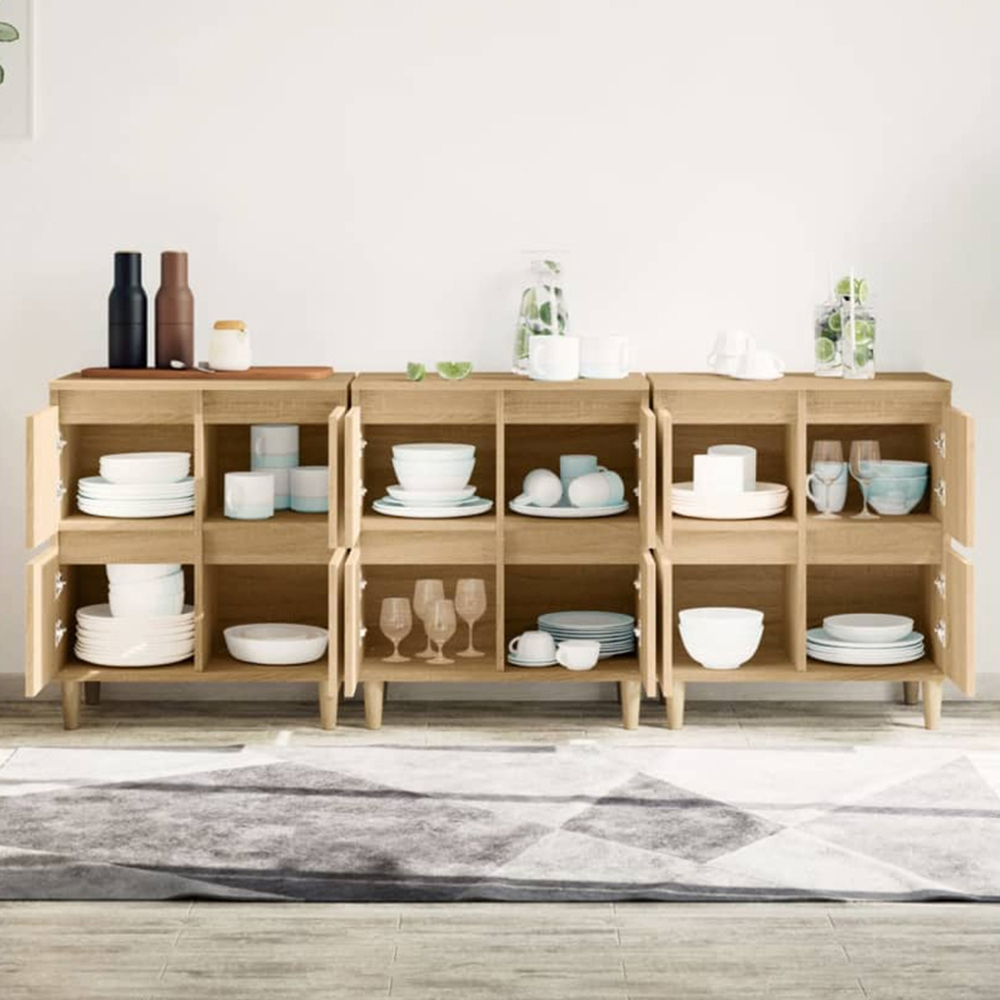 vidaXL 4 Door Sonoma Oak Sideboard Set of 3 Image 1