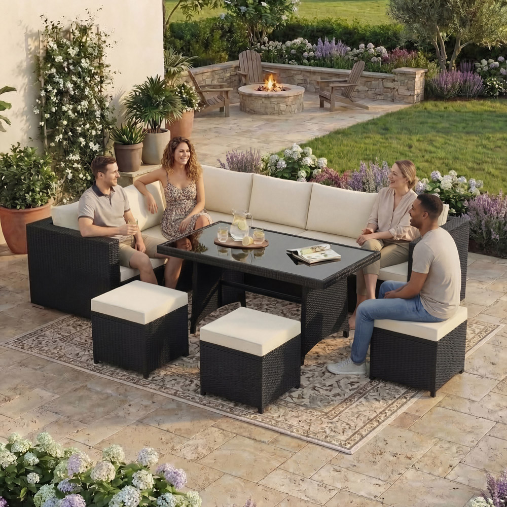 GARDEN VIDA Belgrave Rattan Effect 9 Seater Garden Dining Set Black Image 3