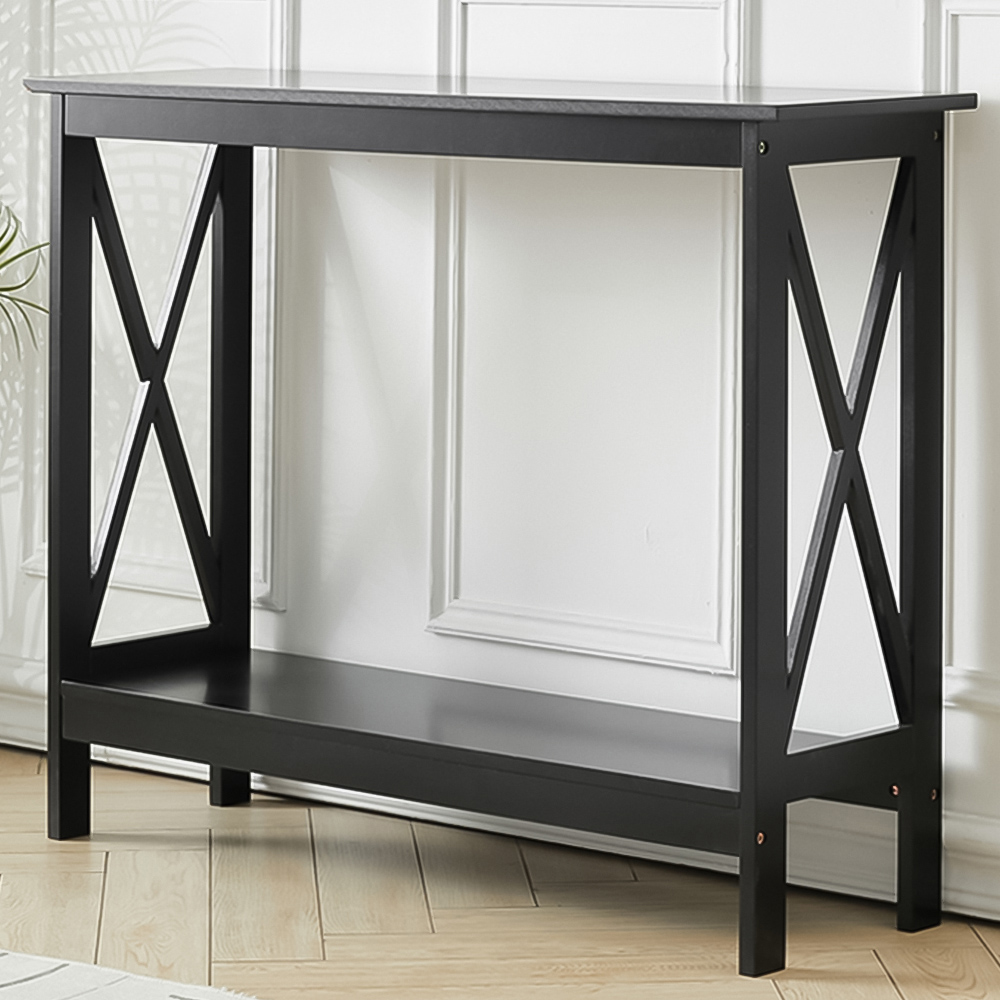 Living and Home Black Narrow Wooden Side Table Image 1