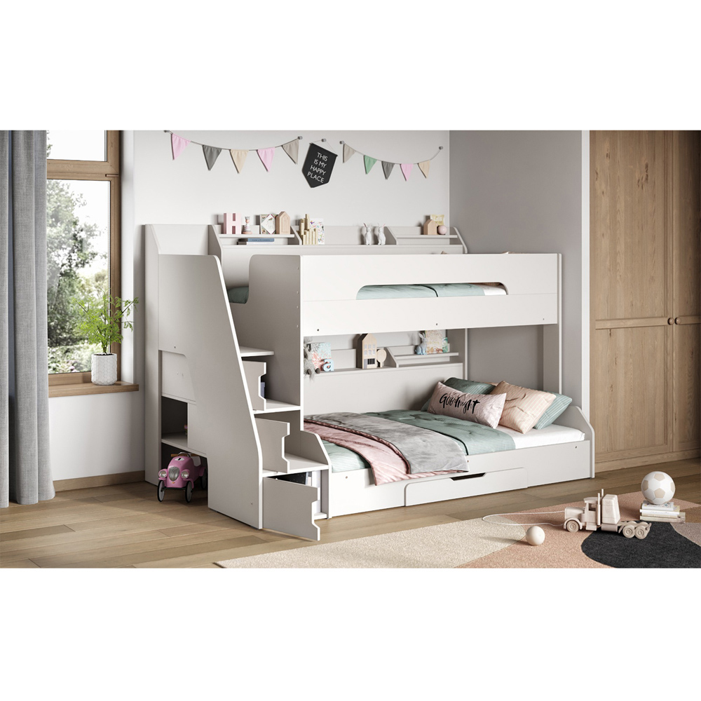 Flair Slick Triple Sleeper White Staircase Bunk Bed Image 8
