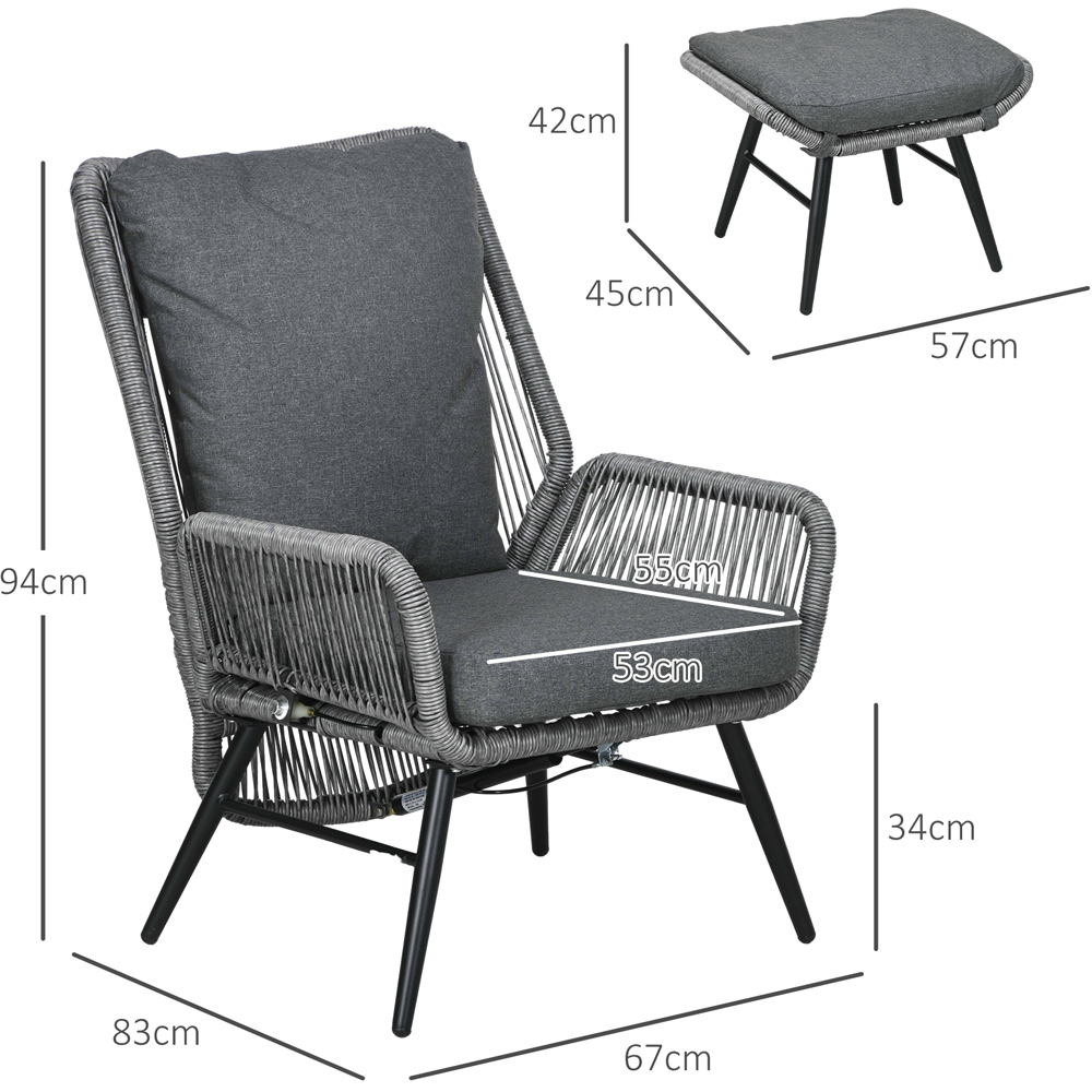 Outsunny Grey Garden Rattan Leisure Chair Set with Adjustable Backrest Image 7